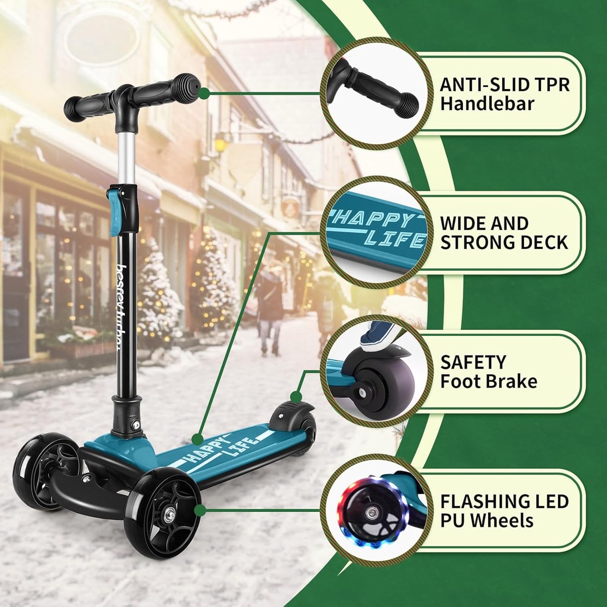besrey Scooter voor kinderen van 3 tot 10 jaar, step met 3 wielen voor kinderen en meisjes, met verlichte wielen - ShopVlot Step kopen online