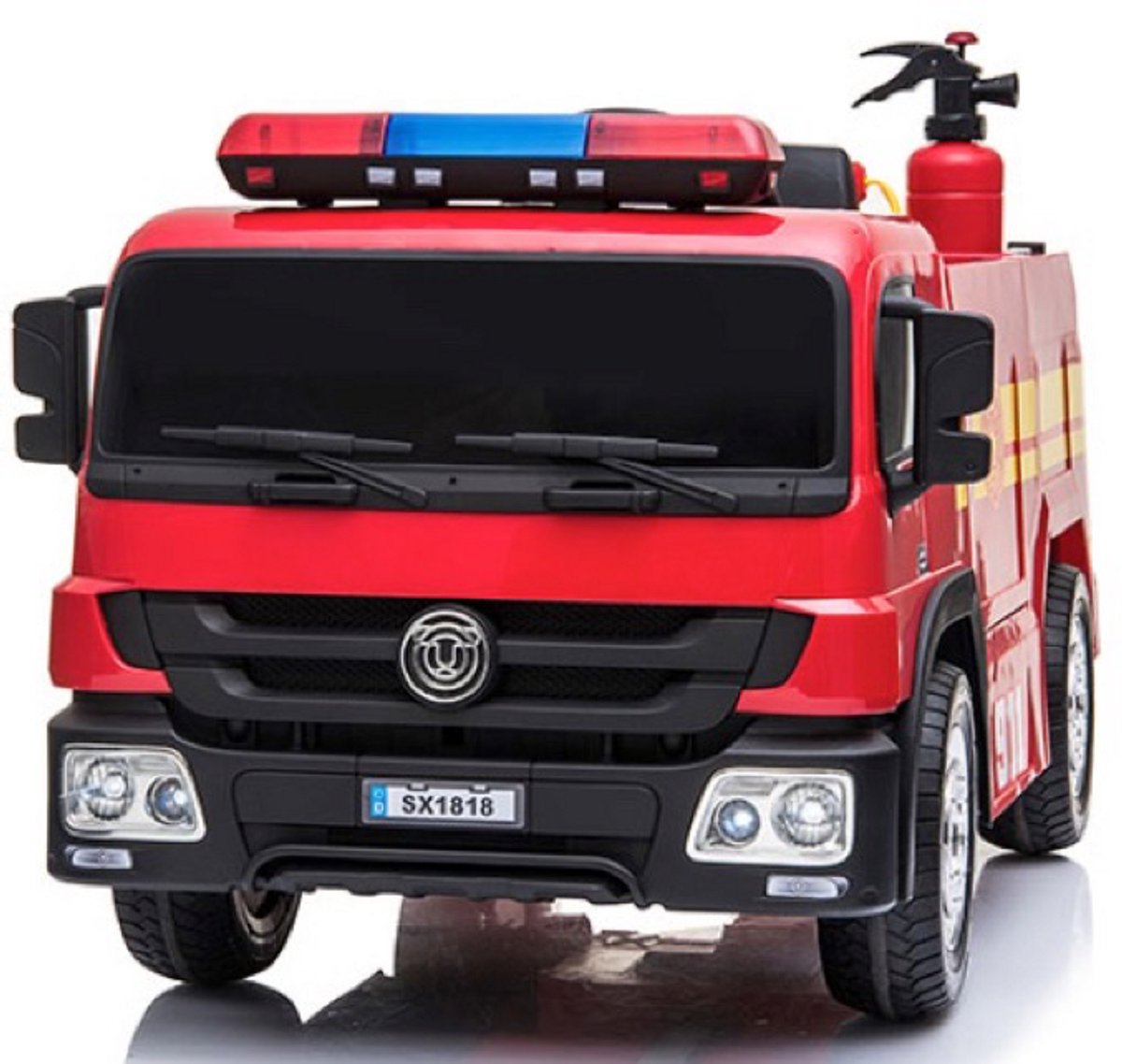brandweer elektrische kinderauto 12v met afstandsbediening sire zwaailichten rood