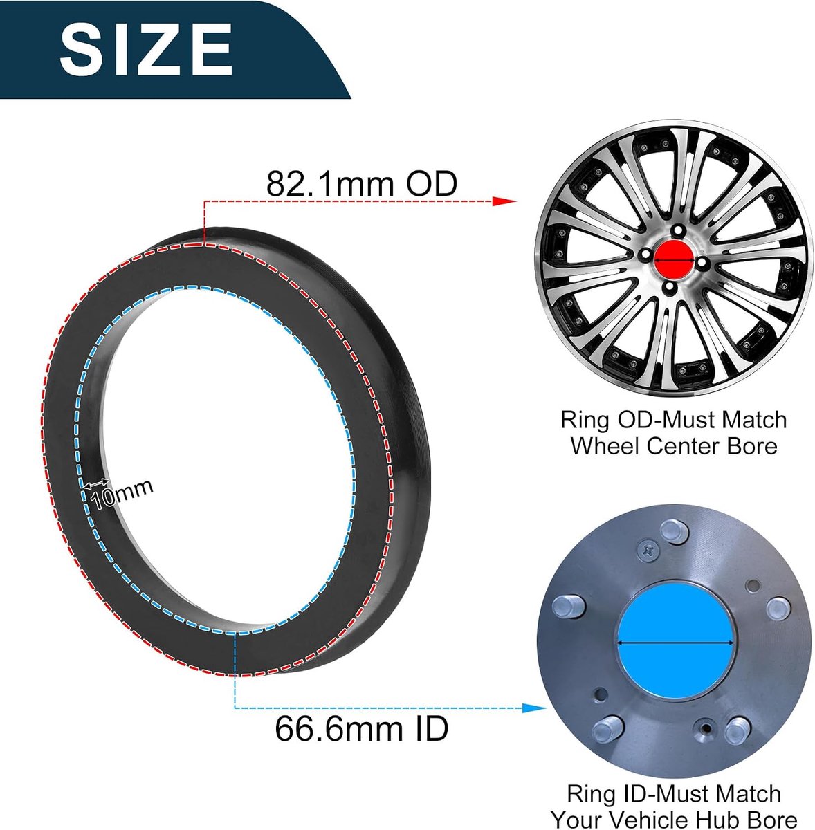car wheel hub centric rings durable wheels center axle shock absorbing hubrings black 2pcs od 82mm to id 66 5mm plastic shopvlot