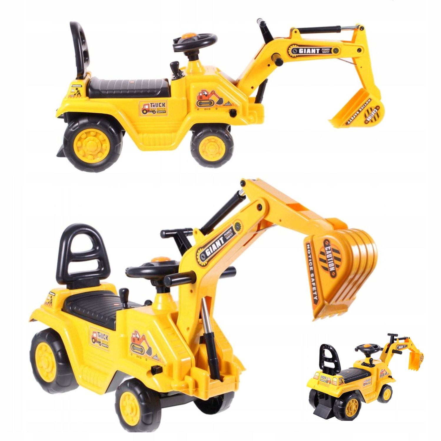 coil loopauto graafmachine voor kinderen shovel mobiele bagger speelgoed graafmachine met beweegbare schep claxon en opbergruimte vanaf 12 maanden geel