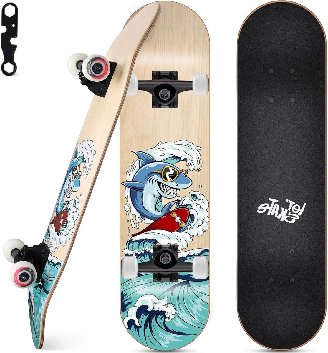 compleet skateboard beginner skateboard straat tricks 7 lagen esdoornhout 787 cm zwart wit