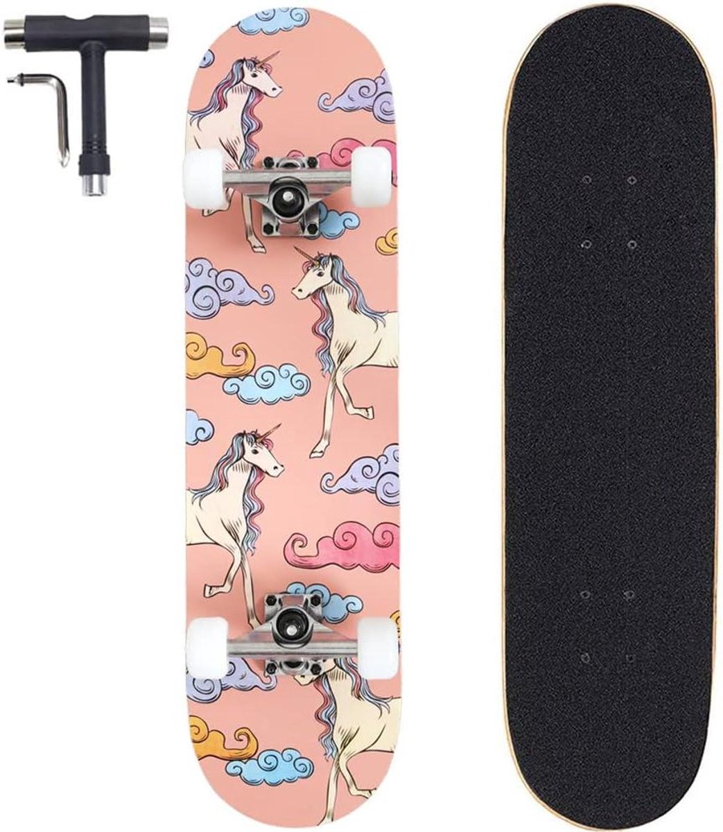 compleet skateboard beginners board trucs leren 7 lagen esdoornhout 31 x 8 inch unicorn