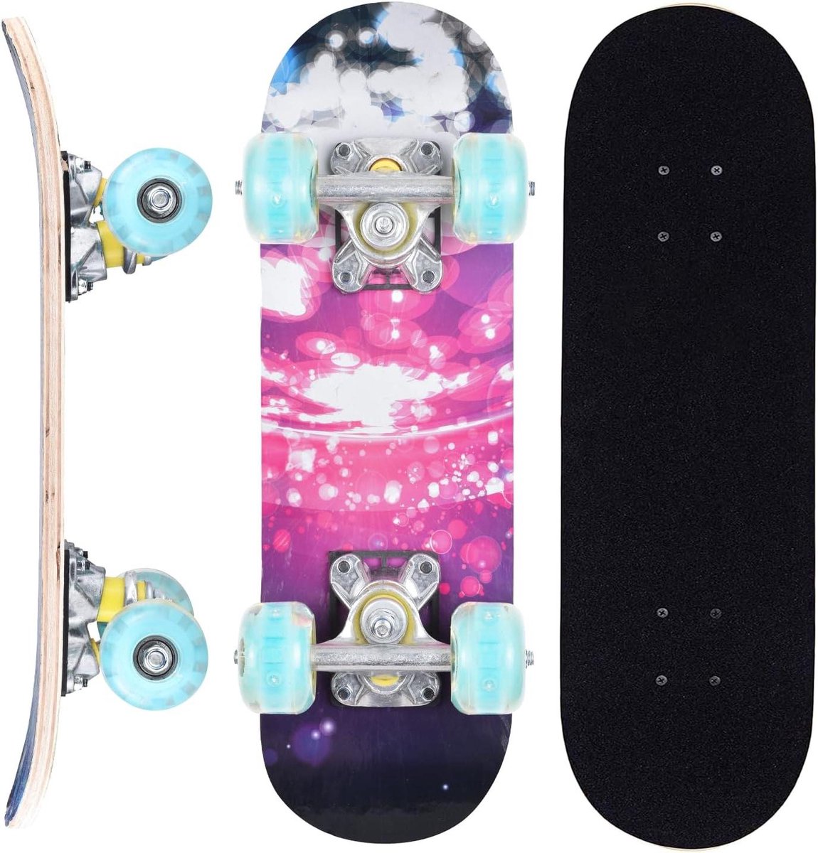 compleet skateboard beginners skateboard kinderen leren skaten dubbel kick concave 17 inch red starry sky