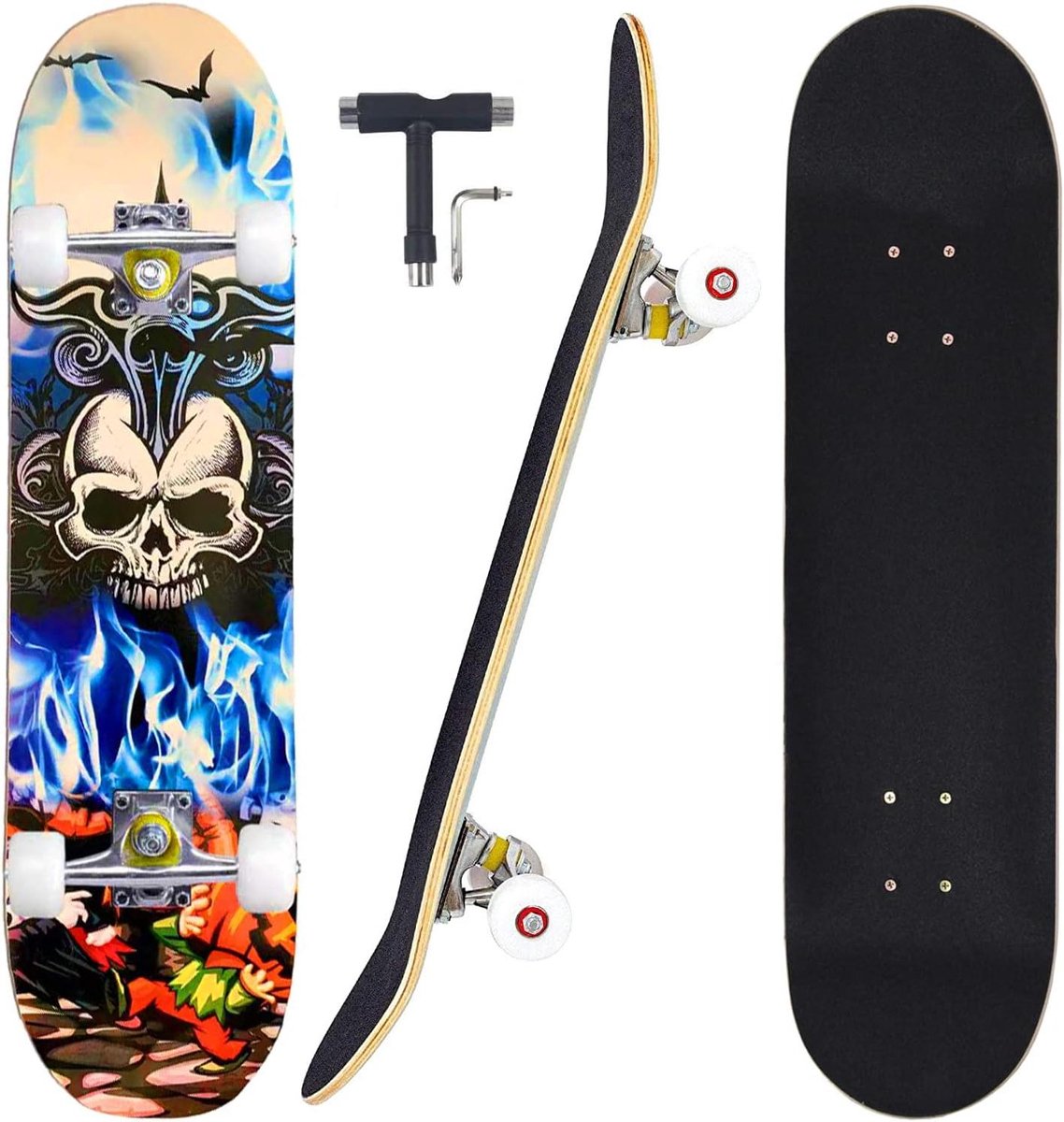compleet skateboard longboard straat cruisen dubbele kick concave 31 inch schedel