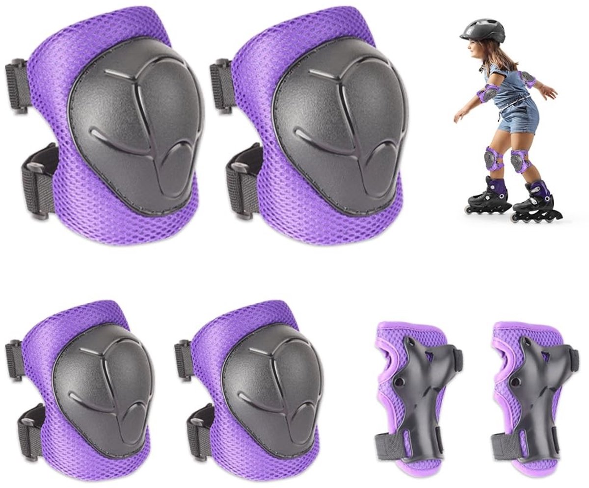 complete 6 in 1 skate beschermset voor kinderen met knie en elleboogbeschermers en polsbeschermers voor inline skaten en skateboarden geschikt voor 3 8 jaar