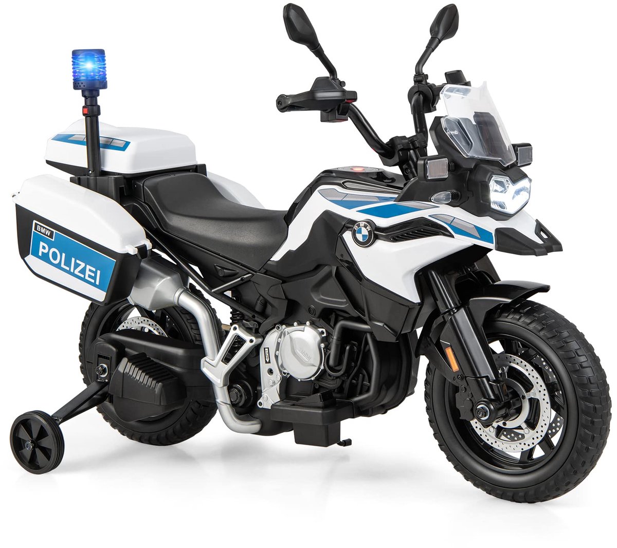 COSTWAY 12 V BMW Elektrische Motorfiets voor Kinderen Politie met Muziek en Politielicht Kindermotorfiets met 2 Steunwielen 3-6 KM/U Wit Speelgoedaccuvoertuig kopen online