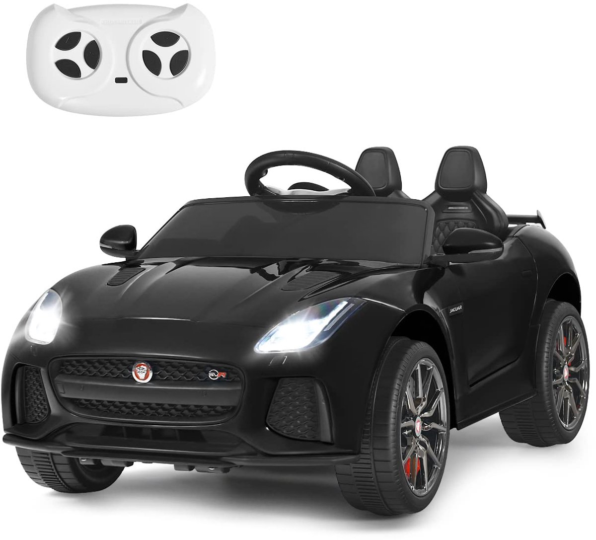 costway 12v jaguar f type svr kinderauto op batterij aangedreven auto met afstandsbediening schokabsorberende wielen blauw rood zwart