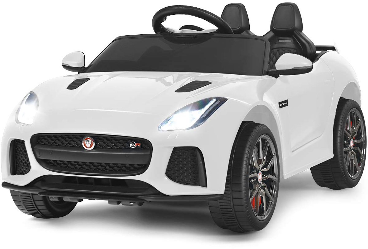 COSTWAY 12V Jaguar F-Type SVR kinderauto, op batterij aangedreven auto met afstandsbediening, verhaal & muziek, vooruit & achteruit, veerophanging, schokabsorberende wielen (Wit) Speelgoedaccuvoertuig kopen online