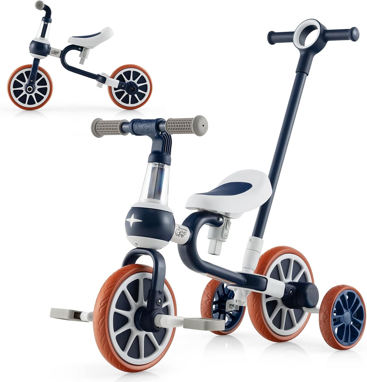 costway 4 in 1 kinderdriewieler loopfiets balansfiets en duwauto met verstelbare duwgreep en afneembare pedalen voor kinderen vanaf 1 jaar blauw