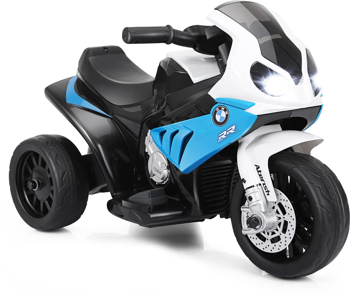 costway bmw elektrische motorfiets met muziek en koplamp 6 v driewieler kindermotorfiets tot 3 km u elektrische motorfiets met 2 steunwielen geschikt voor kinderen van 18 36 maanden blauw