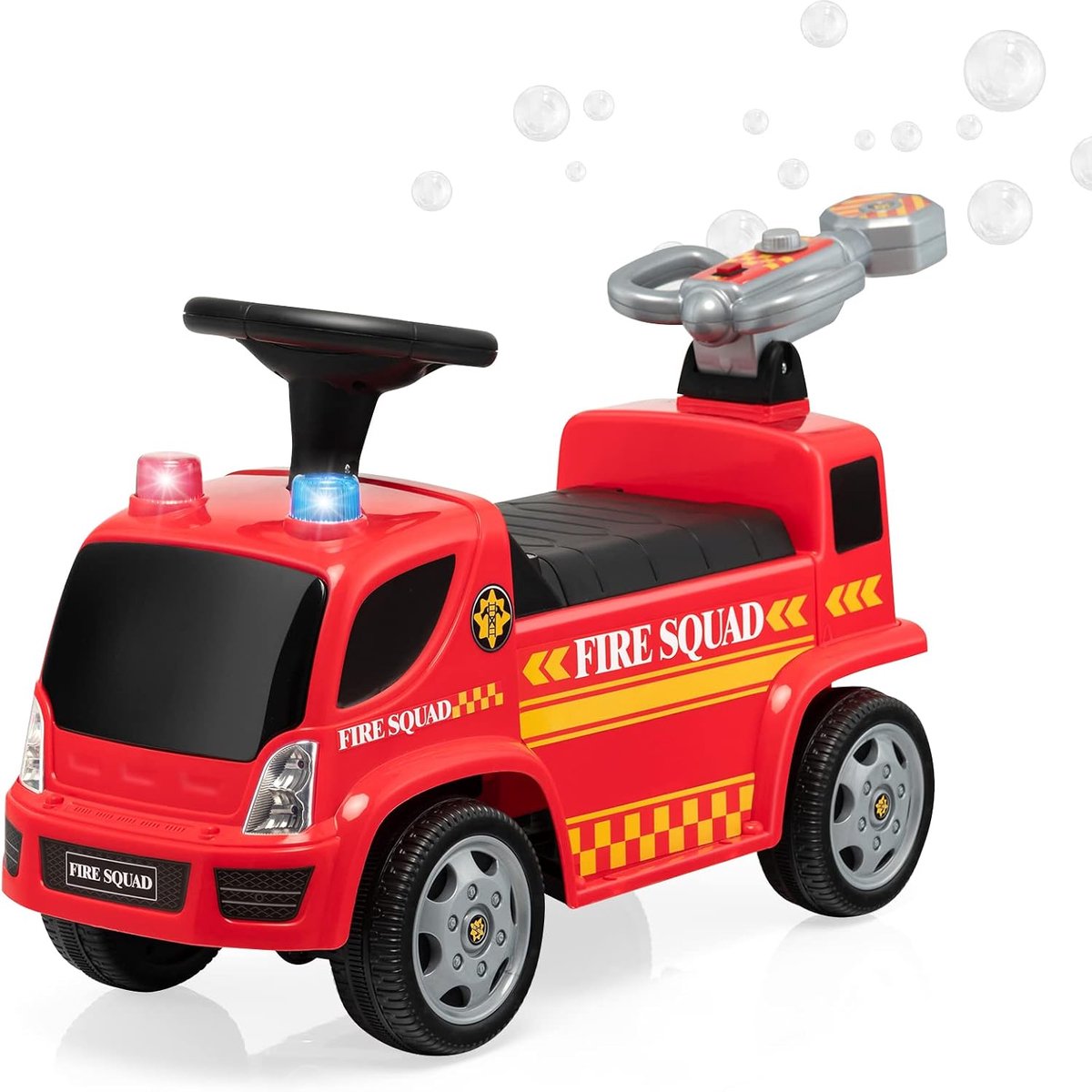 COSTWAY Brandweerauto voor kinderen met bellenblaaspistool & ladder, muziek, koplamp en sirenenton, zit-glijauto voor kinderen van 18-36 maanden, rood Loopfiets kopen online