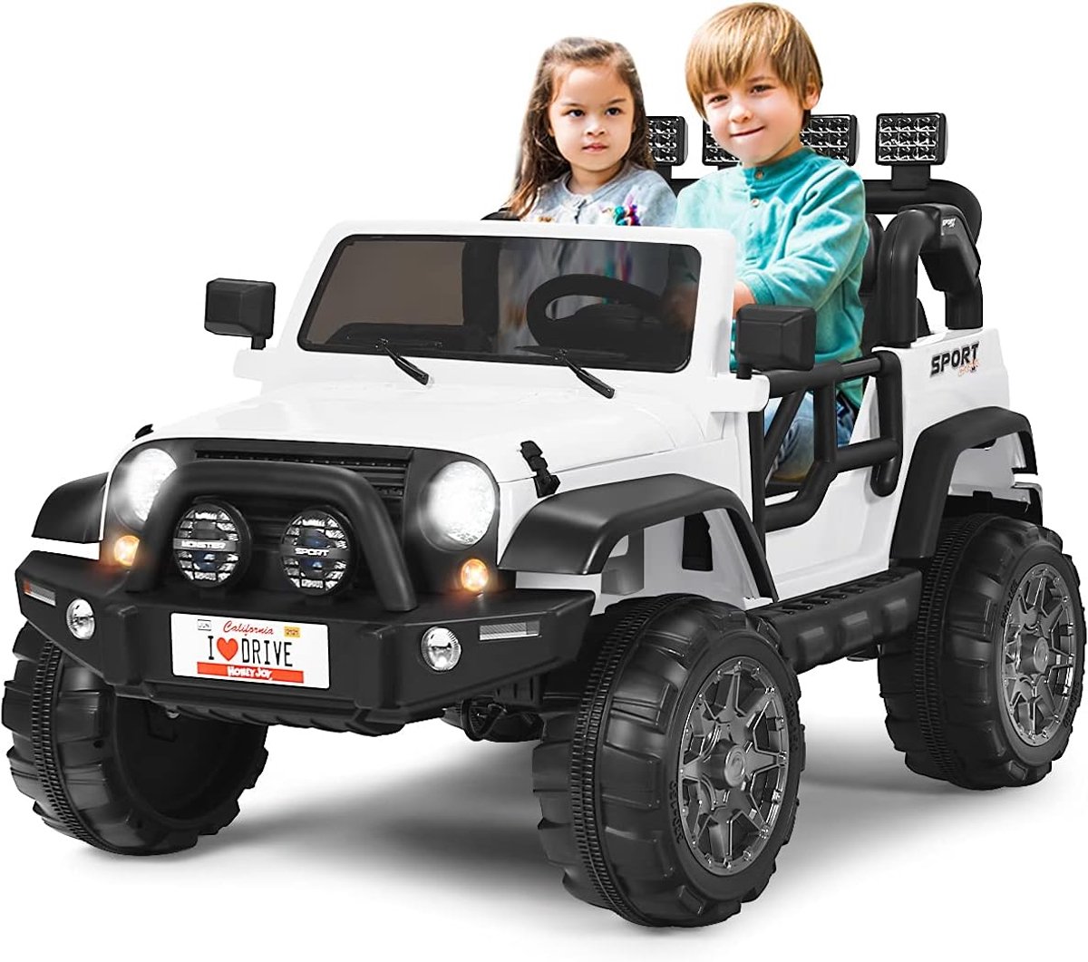 COSTWAY Elektrische kinderauto, 2-zits met 2,4 G-afstandsbediening, 3 versnellingen, 12 V, kinderauto met MP3, muziek, claxon en koplamp 2,5-4 km/u, voor kinderen vanaf 3 jaar (wit) Speelgoedaccuvoertuig kopen online