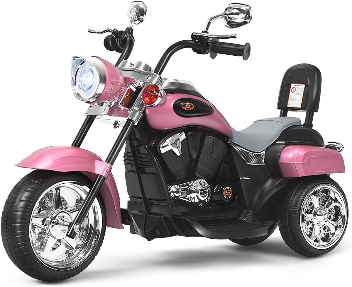 costway elektrische motorfiets voor kinderen 6 v met verstelbare koplamp driewieler claxon achteruitkijkspiegel pedalen snelheid 2 5 3 km u