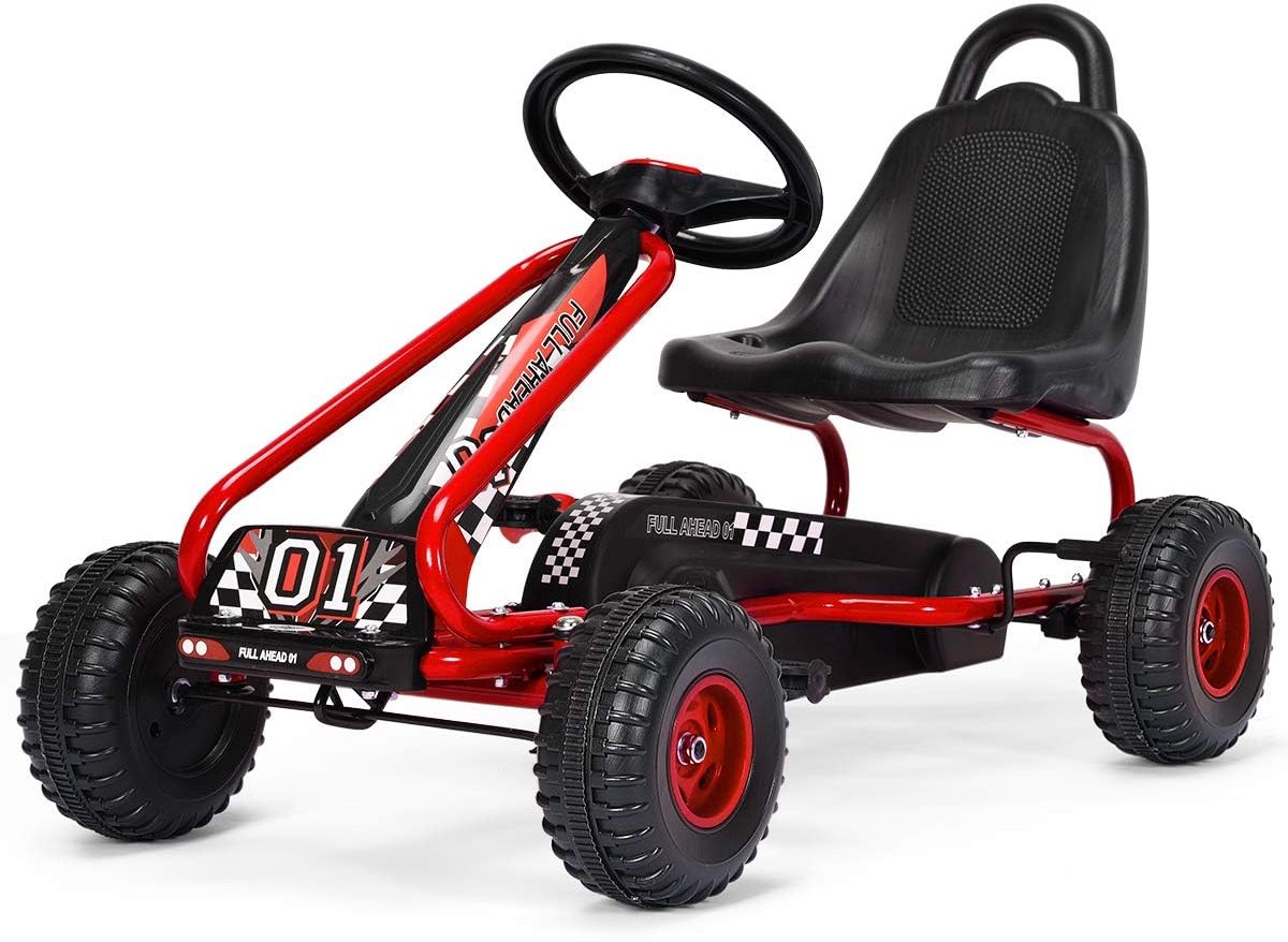 costway gocart met verstelbare zitting skelter met handrem trapauto belastbaar tot 30 kg pedaal skelter pedaalvoertuig kindervoertuig voor kinderen van 3 tot 6 jaar rood