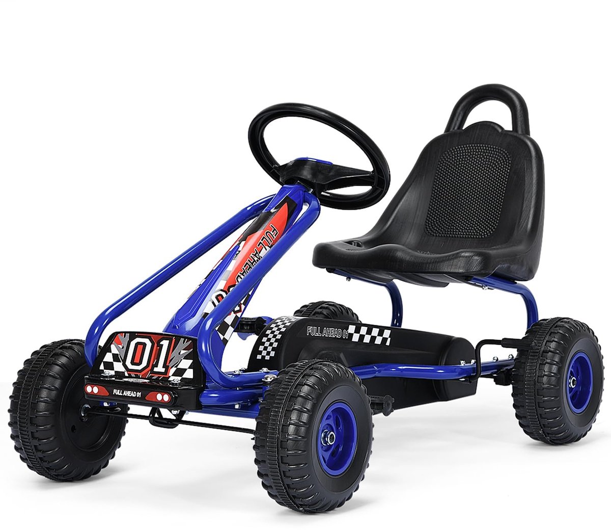 COSTWAY Gocart met verstelbare zitting, skelter met handrem, trapauto, belastbaar tot 30 kg, pedaalvoertuig, pedaalvoertuig, kindervoertuig voor kinderen van 3 tot 6 jaar (blauw) Skelter kopen online