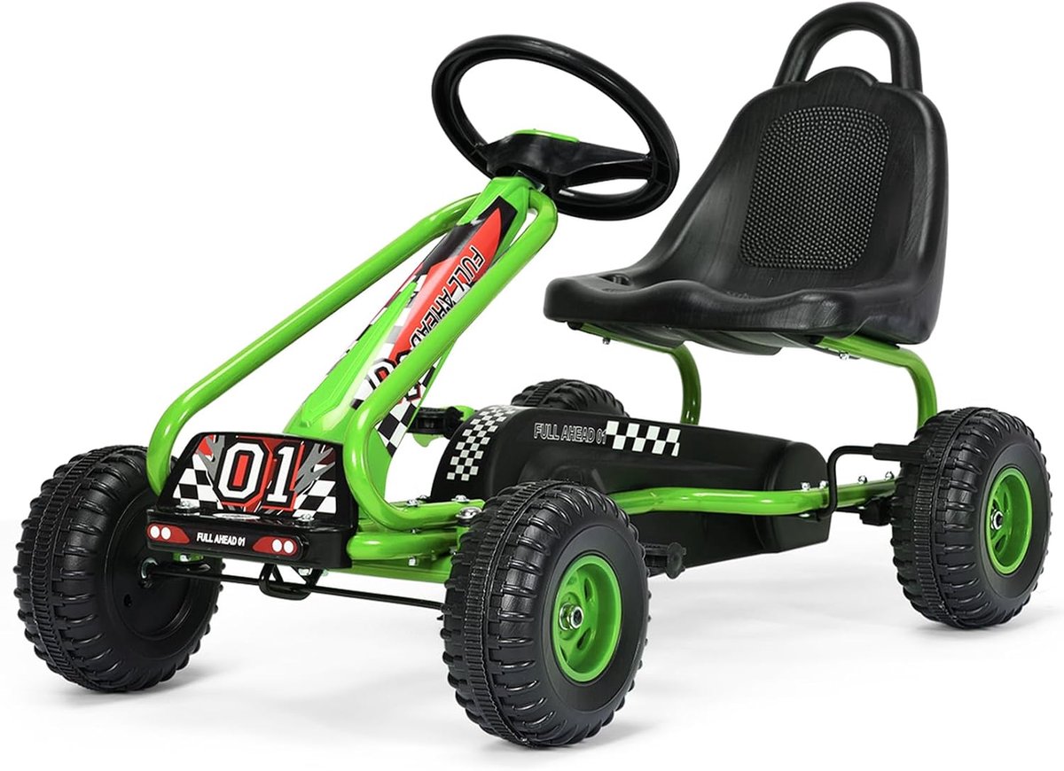 costway gokart met verstelbare zitting gocart met handrem trapauto belastbaar tot 30 kg pedaal skelter pedaalvoertuig kindervoertuig voor kinderen vanaf 3 jaar groen