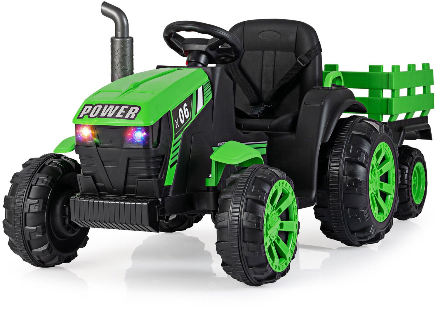 costway tractor voor kinderen 24v elektrische trekker tractor met afstandsbediening muziek en toeter groen