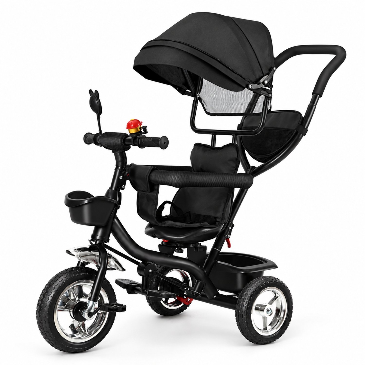 D&J Loopfiets - Kinderfiets - 3 Wieler - 1 tot en met 5 Jaar - Zwart - met Duwstang - Omkeerbare zitting - Extra grote Wielen Loopfiets kopen online