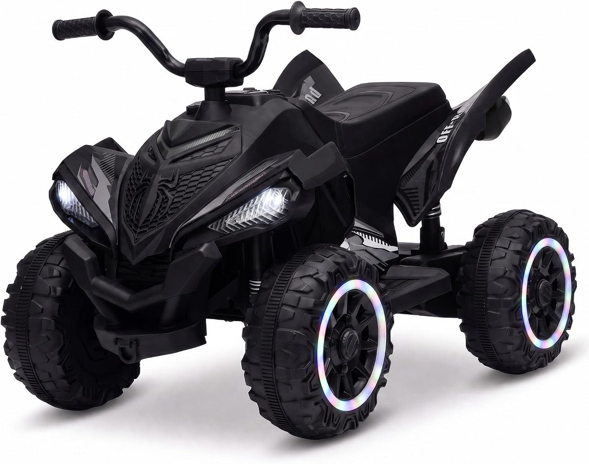 danky kinder quad elektrisch zwart 12v atv voor kinderen met lichtwielen usb en geluid vanaf 3 jaar