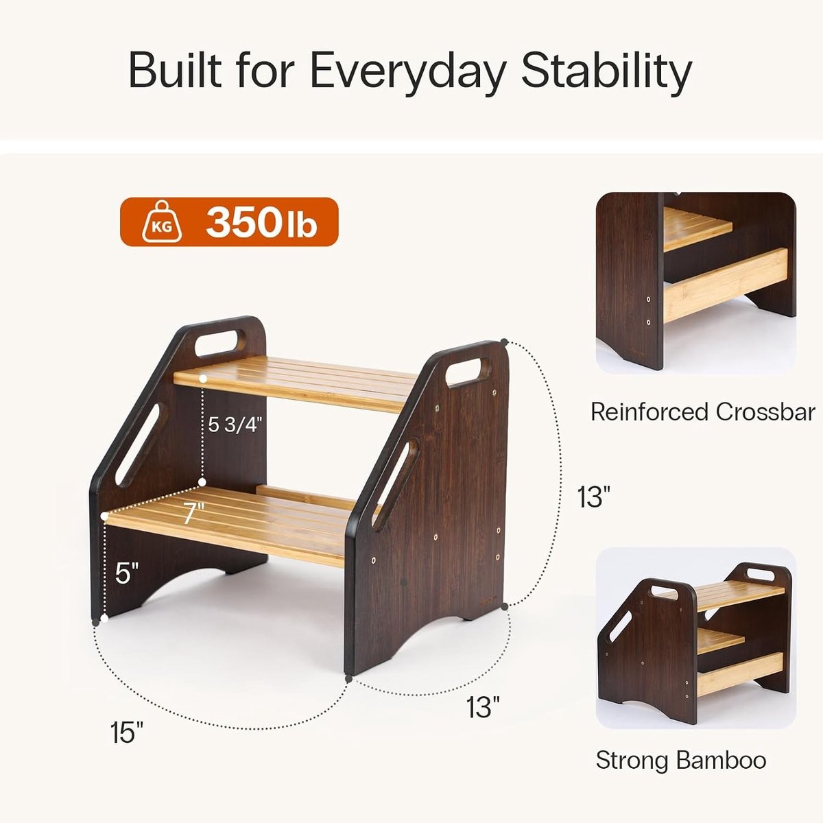douchebank bamboe natuurlijk bamboe 38 x 33 x 33 cm stevige tweetraps kruk met antislip voor thuisgebruik