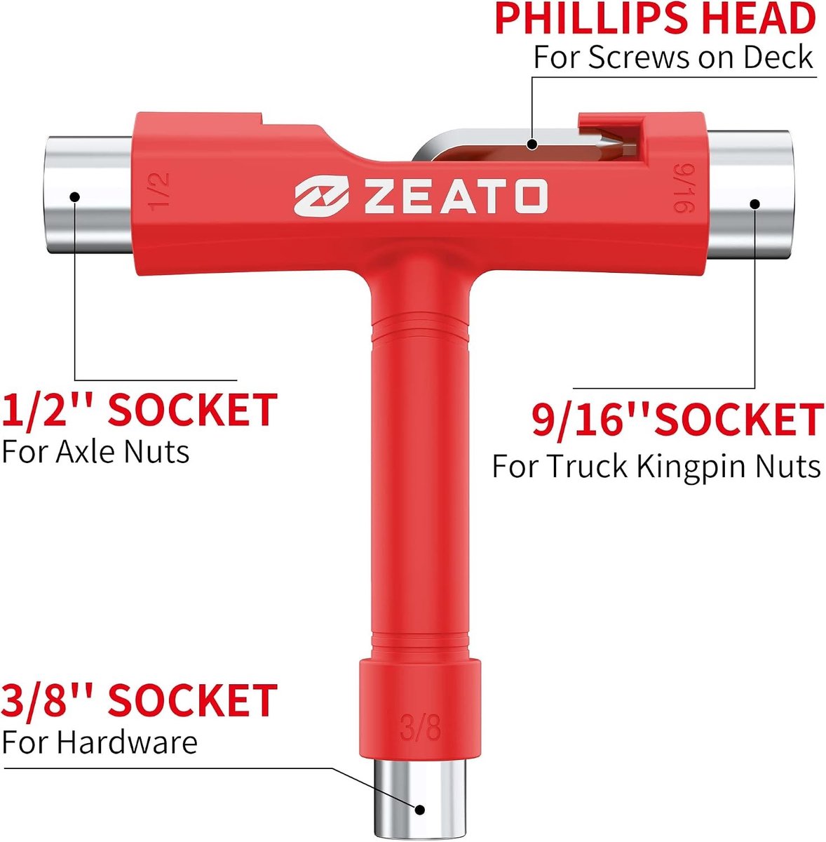 Draagbaar Multifunctioneel Skateboardgereedschap - Rood - T-type Inbussleutel en Phillips-kopschroevendraaier - Voor Skateboards en Longboards Skateonderdeel kopen online