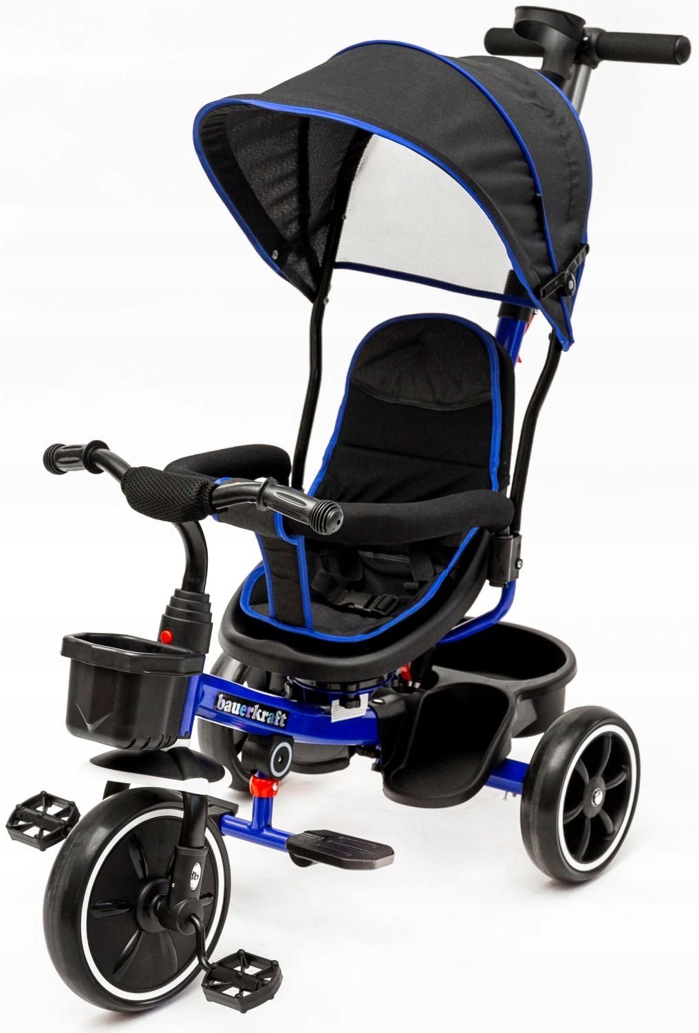 driewieler 2 in 1 met duwstang draaibare zitting blauw