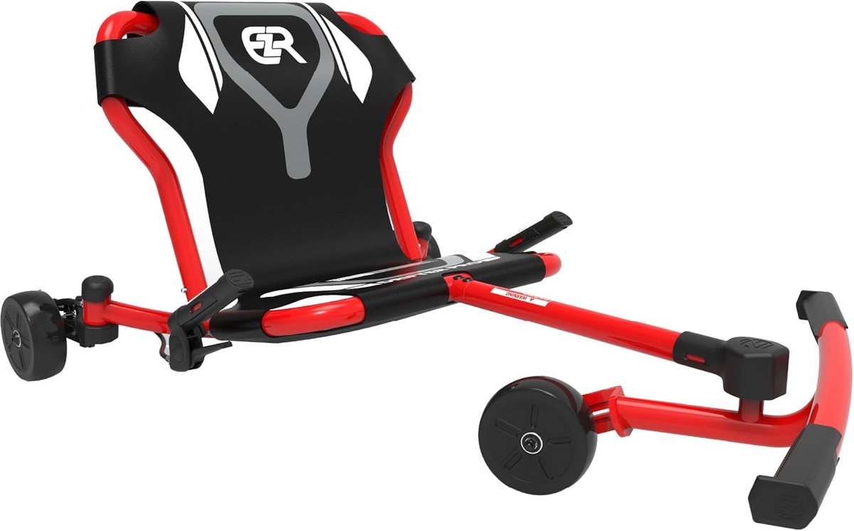 driewieler funfahrzeug skelter buiten spelen draaiend achterwiel verstelbaar frame rood