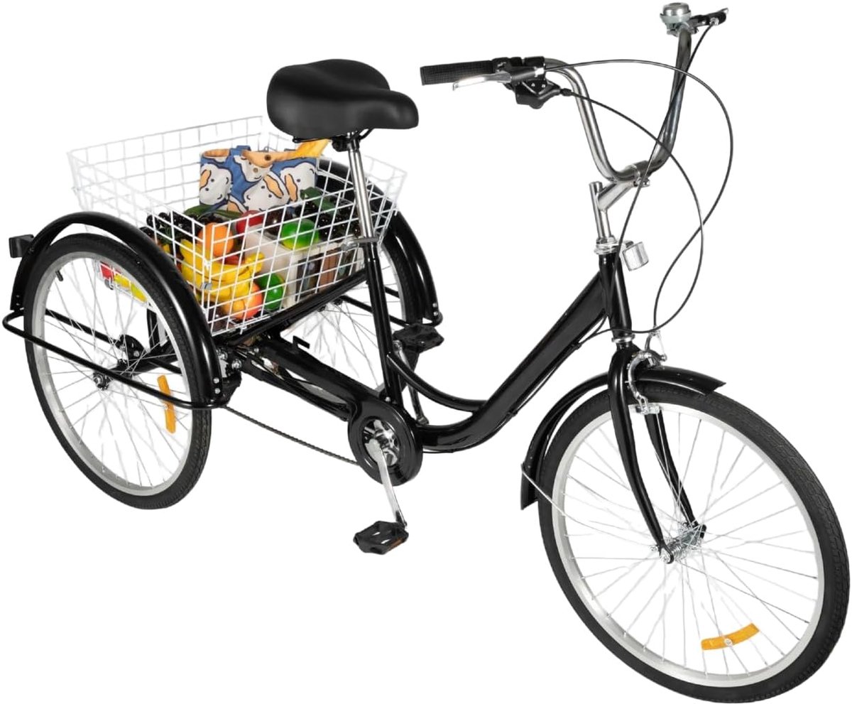 driewieler volwassenen driewiel fiets boodschappen vervoeren grote laadmand 24 inch wielen zwart