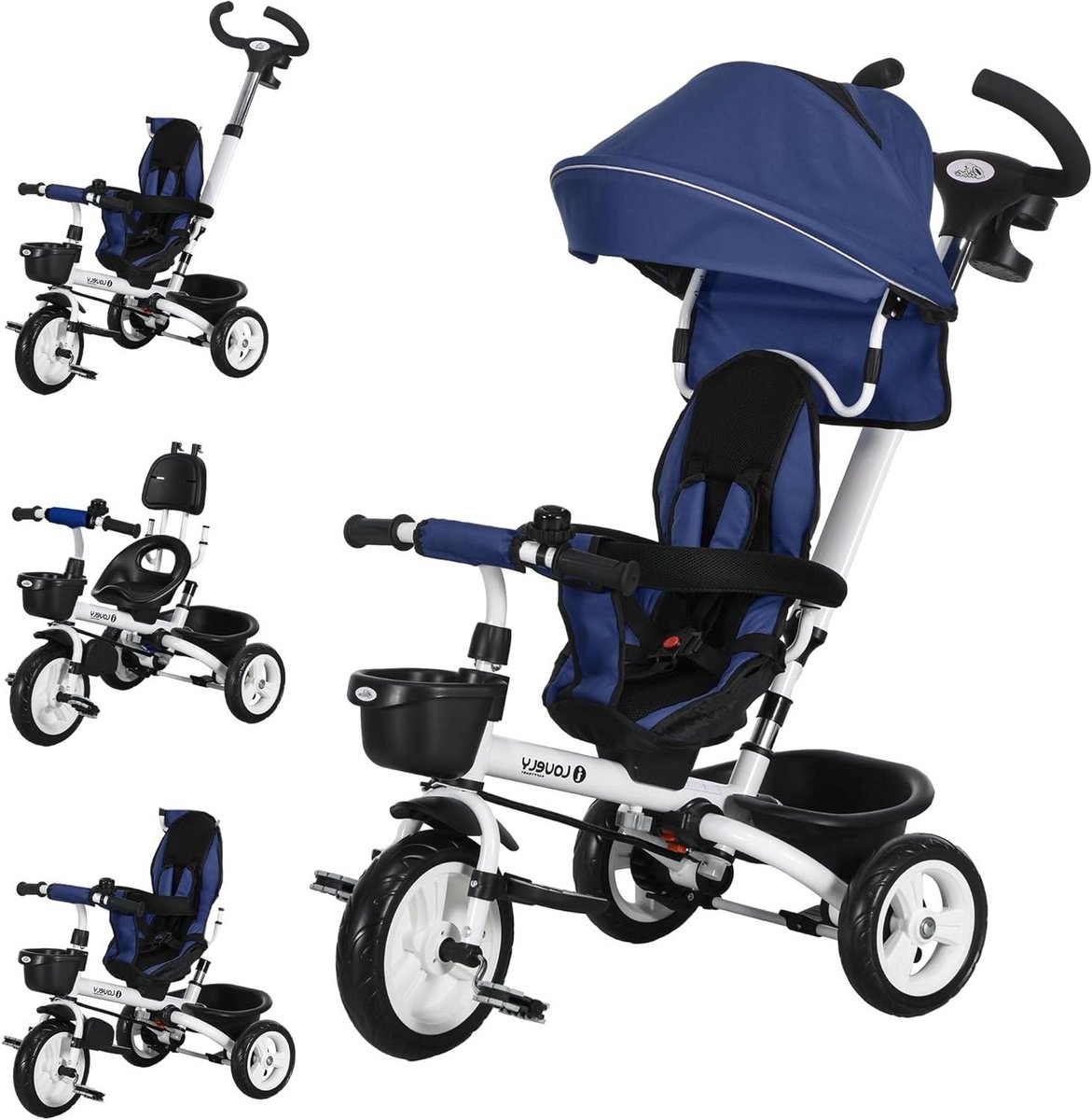 driewieler voor baby s loopfiets kinderwagen buiten spelen 6 in 1 multifunctioneel 112 x 50 x 104 cm donkerblauw