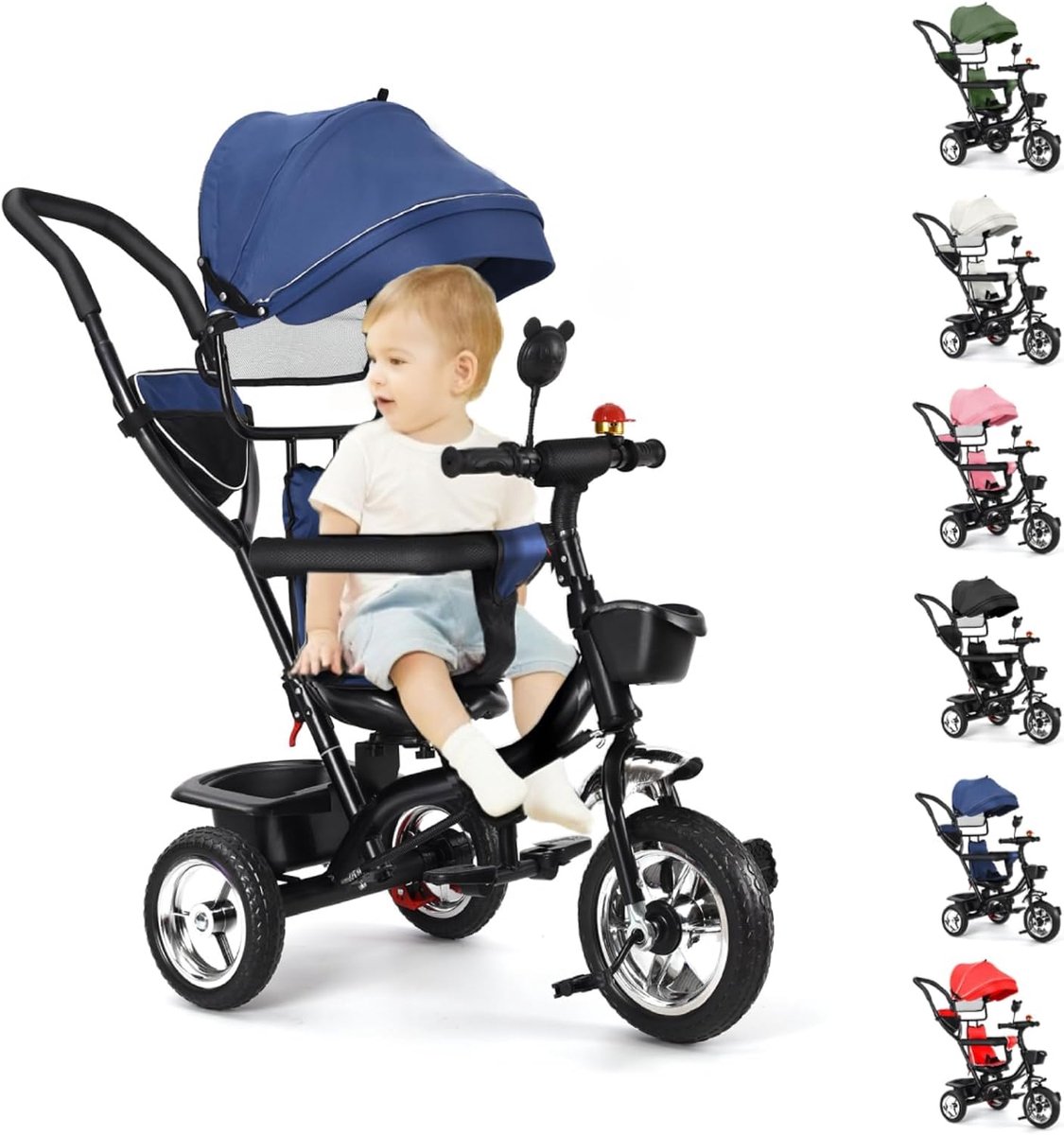 Driewieler voor baby's, uitbreidbaar tot 35 kg, babyfiets voor kinderen vanaf 1 jaar, omkeerbare zitting, driedelige zonneklep (donkerblauw) Driewieler kopen online