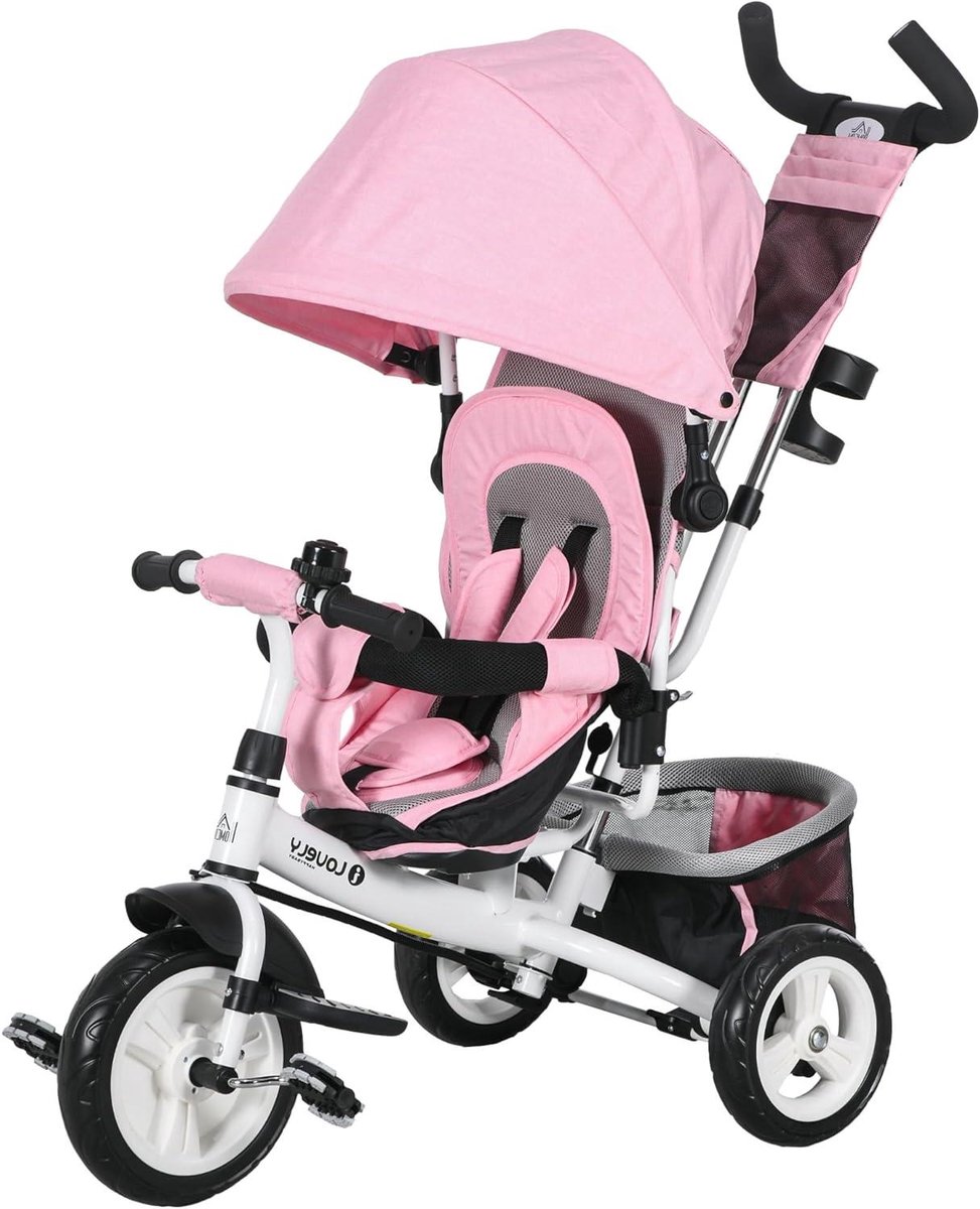 Driewieler voor kinderen - Loopfiets kinder - Buiten spelen - 6-in-1 ontwerp - 102 x 49 x 102 cm - Roze Driewieler kopen online