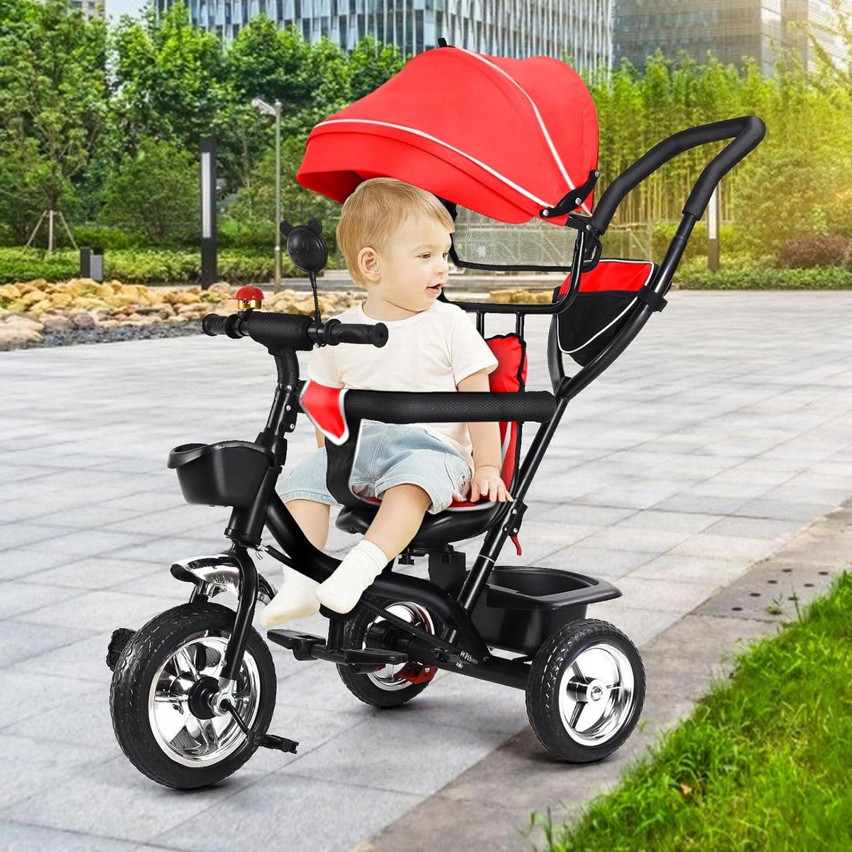 driewieler voor kinderen loopfiets peuter buiten spelen 4 in 1 schaalbaar ontwerp 75 cm lang rood