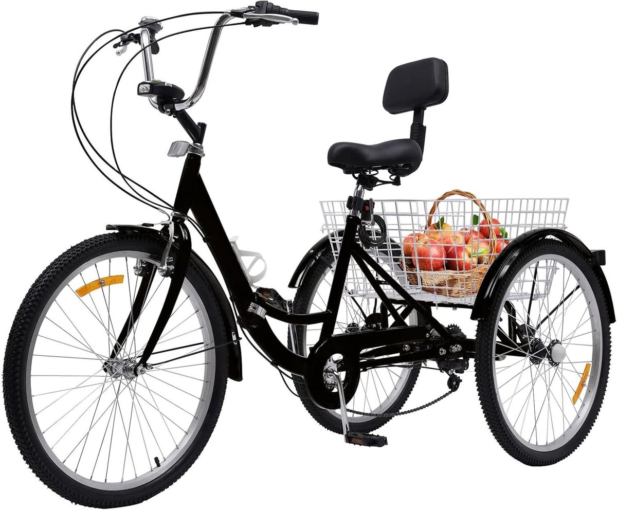 driewieler voor volwassenen 3 wieler fiets boodschappen doen inklapbaar frame 24 inch zwart