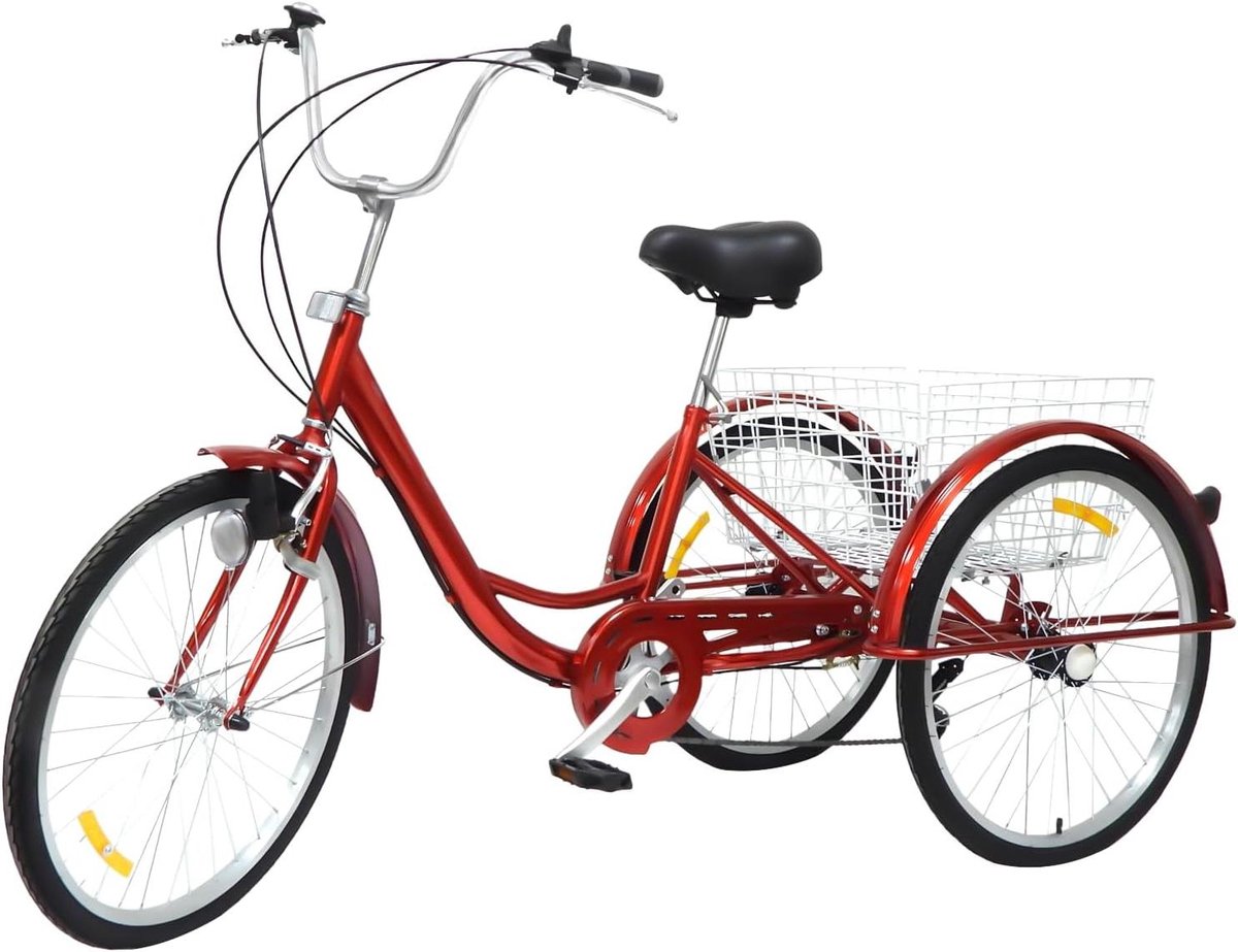 driewieler voor volwassenen comfortabele fiets boodschappen vervoeren hoogwaardig frame 24 inch rood