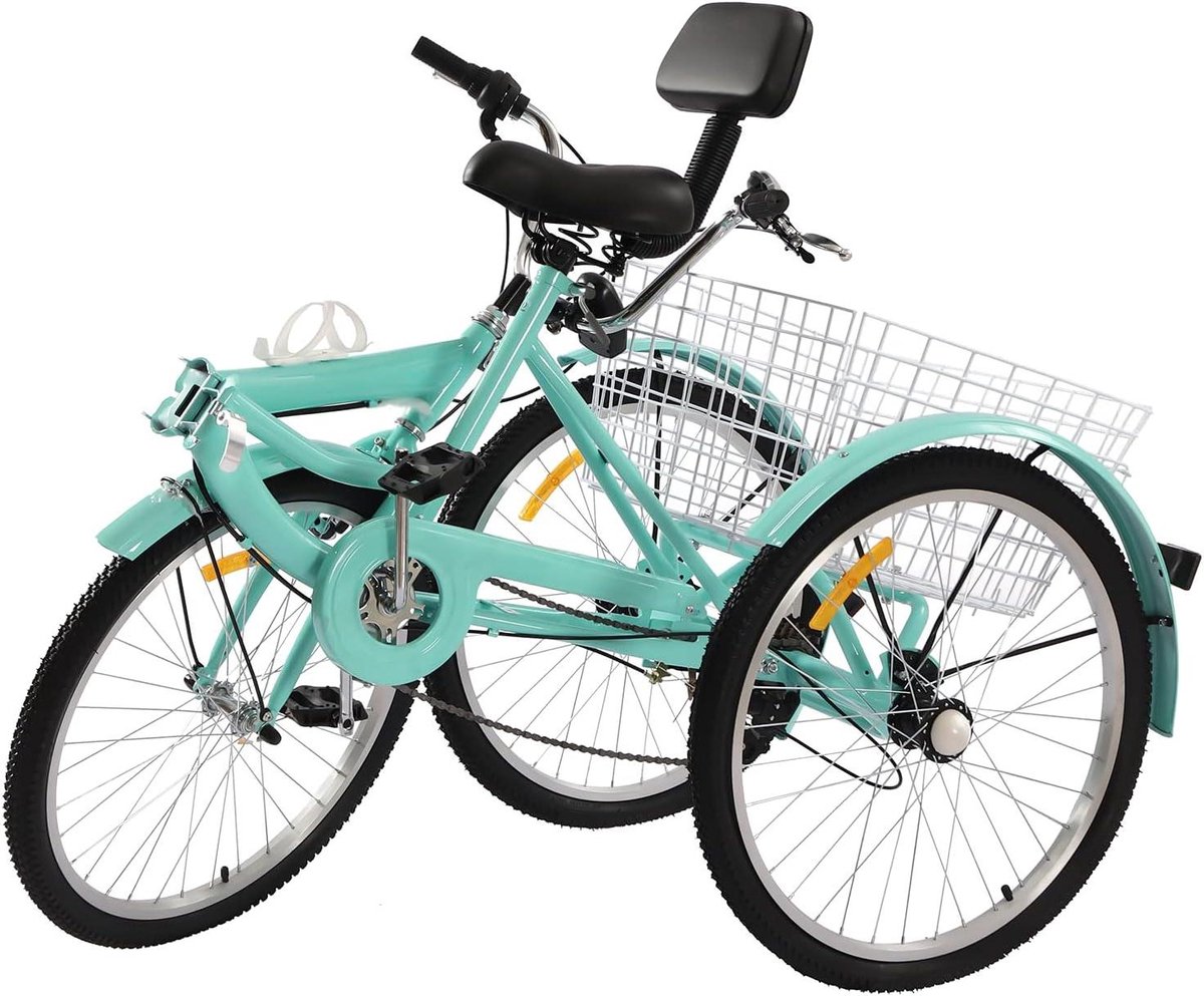 Driewieler voor volwassenen - Comfortabele fiets - Veilig transport - 7 versnellingen - 24 inch - Lindegroen Driewieler kopen online