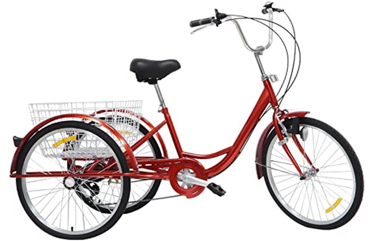 driewieler voor volwassenen driewiel fiets boodschappen doen met grote mand 24 inch rood