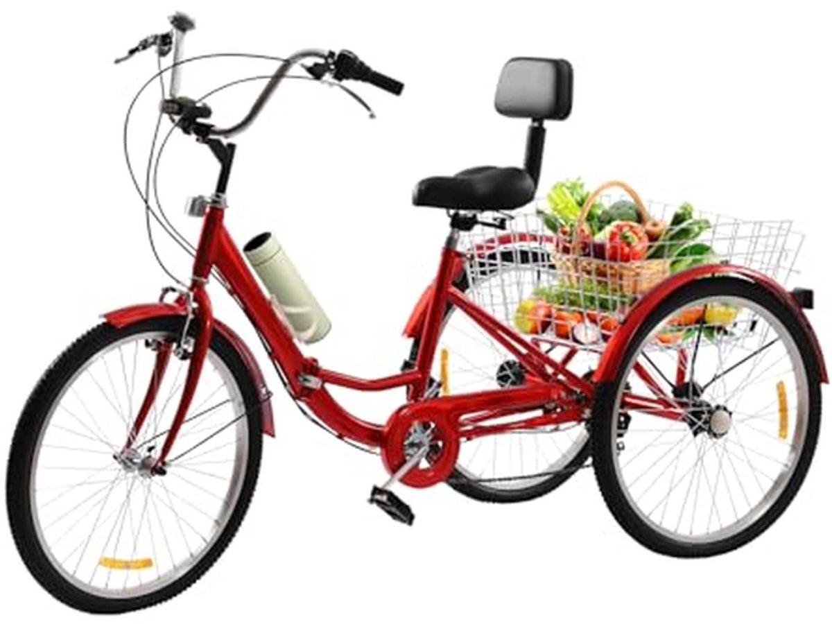 driewieler voor volwassenen driewiel fiets boodschappen doen met rugleuning 24 inch rood