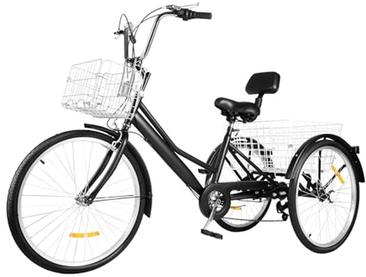 Driewieler voor volwassenen - Driewiel fiets - Comfortabel reizen - 7 versnellingen - 24 inch - Zwart Driewieler kopen online