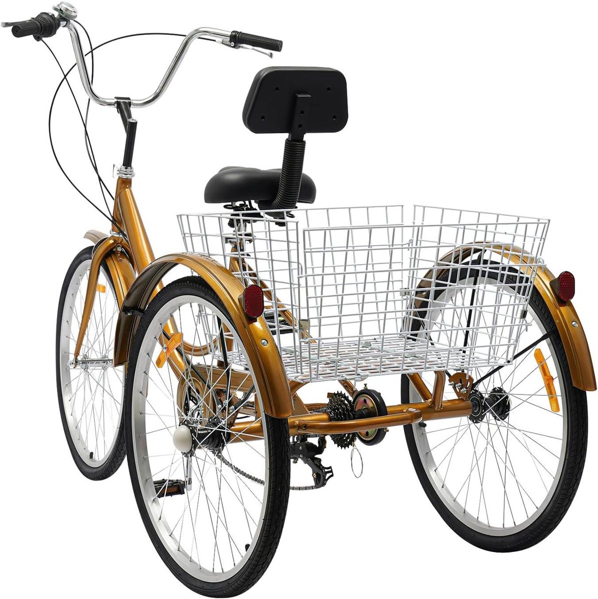 driewieler voor volwassenen driewiel fiets comfortabel transport extra sterk draagvermogen 24 inch goud
