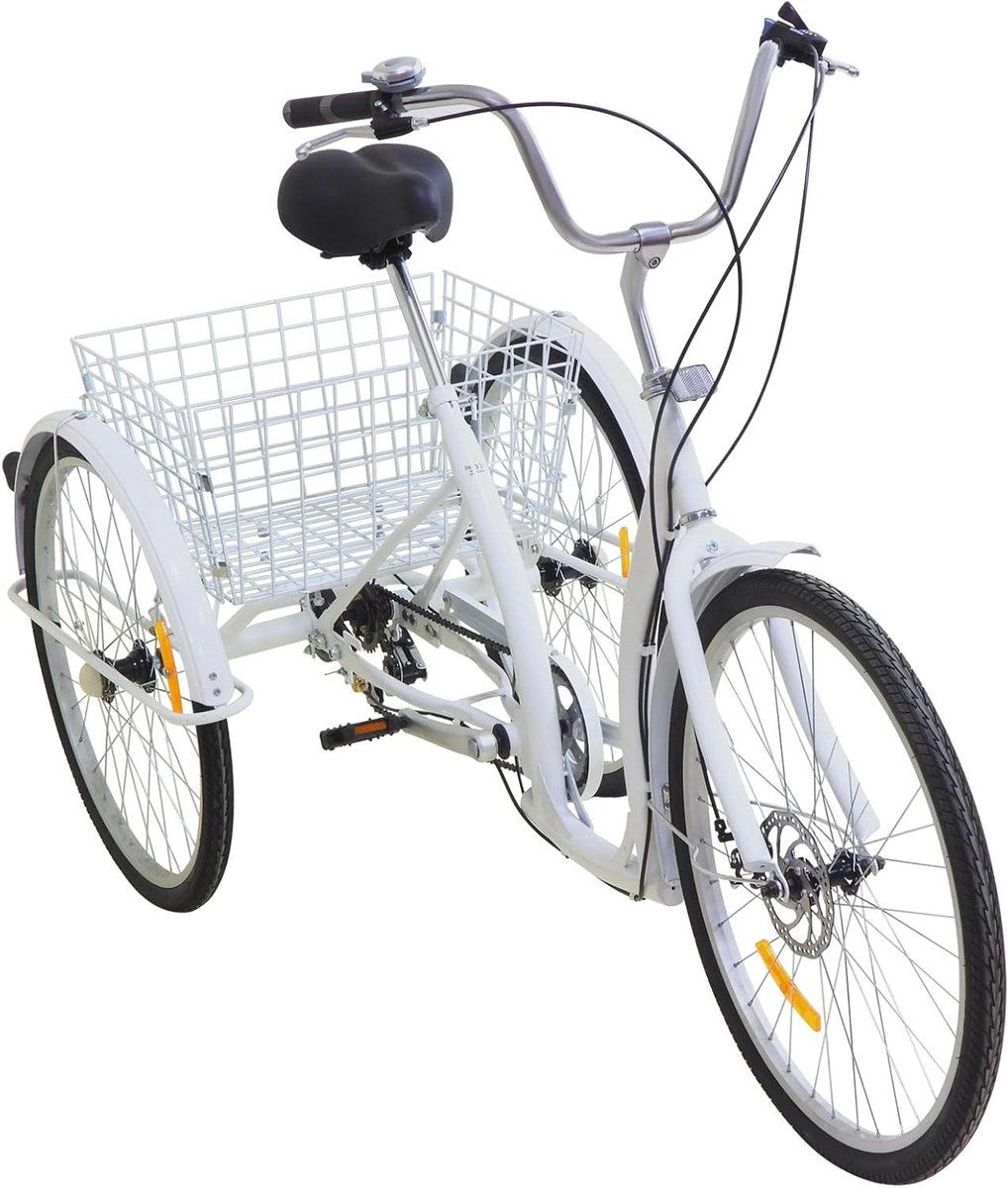 Driewieler voor volwassenen - Driewiel fiets - Comfortabel transport - Stevig koolstofstaal frame - 26 inch wielen - Wit Driewieler kopen online