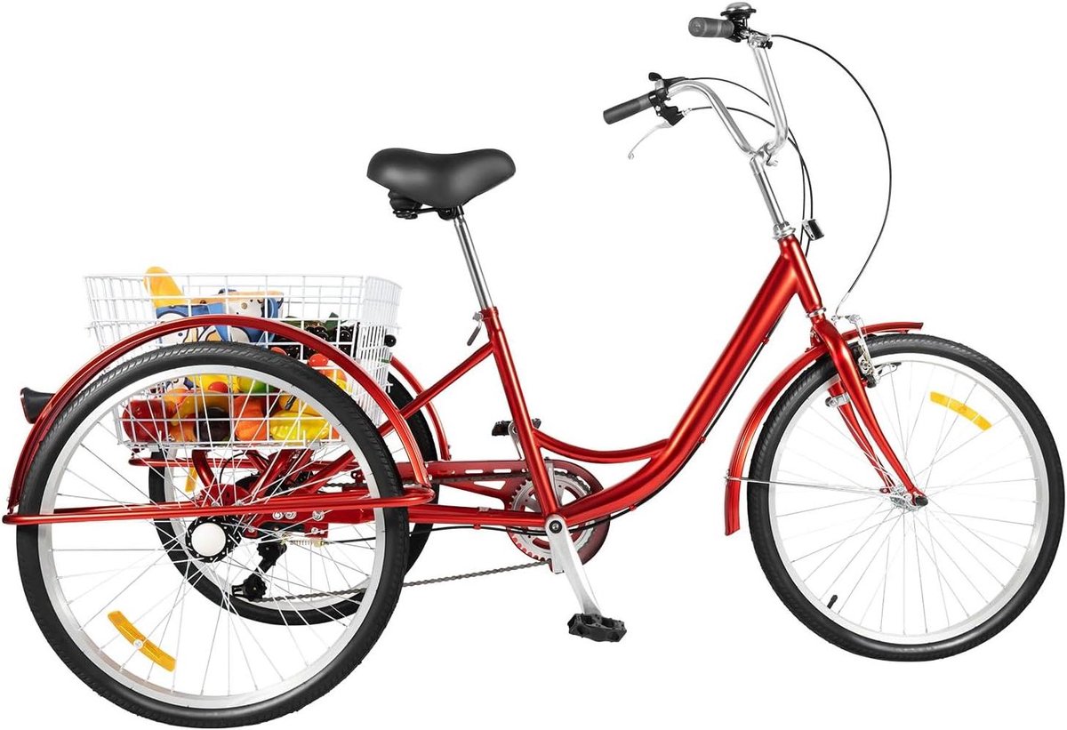 Driewieler voor volwassenen - Senior cruiser - Comfortabel transport - Met mand en licht - 24 inch - Rood Driewieler kopen online