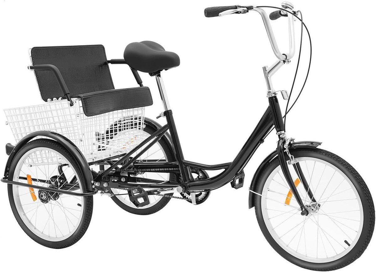 Driewieler voor volwassenen - Stadsfiets met mand - Boodschappen doen - Verstelbaar stuur en zitting - 20 inch wielmaat - Zwart Driewieler kopen online