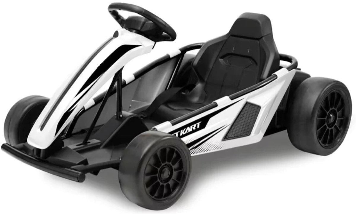 drift kart 24v wit elektrische kart 24v go kart side skirt edition 2x12v9ah accu metalen frame elektrische kart 24v wit