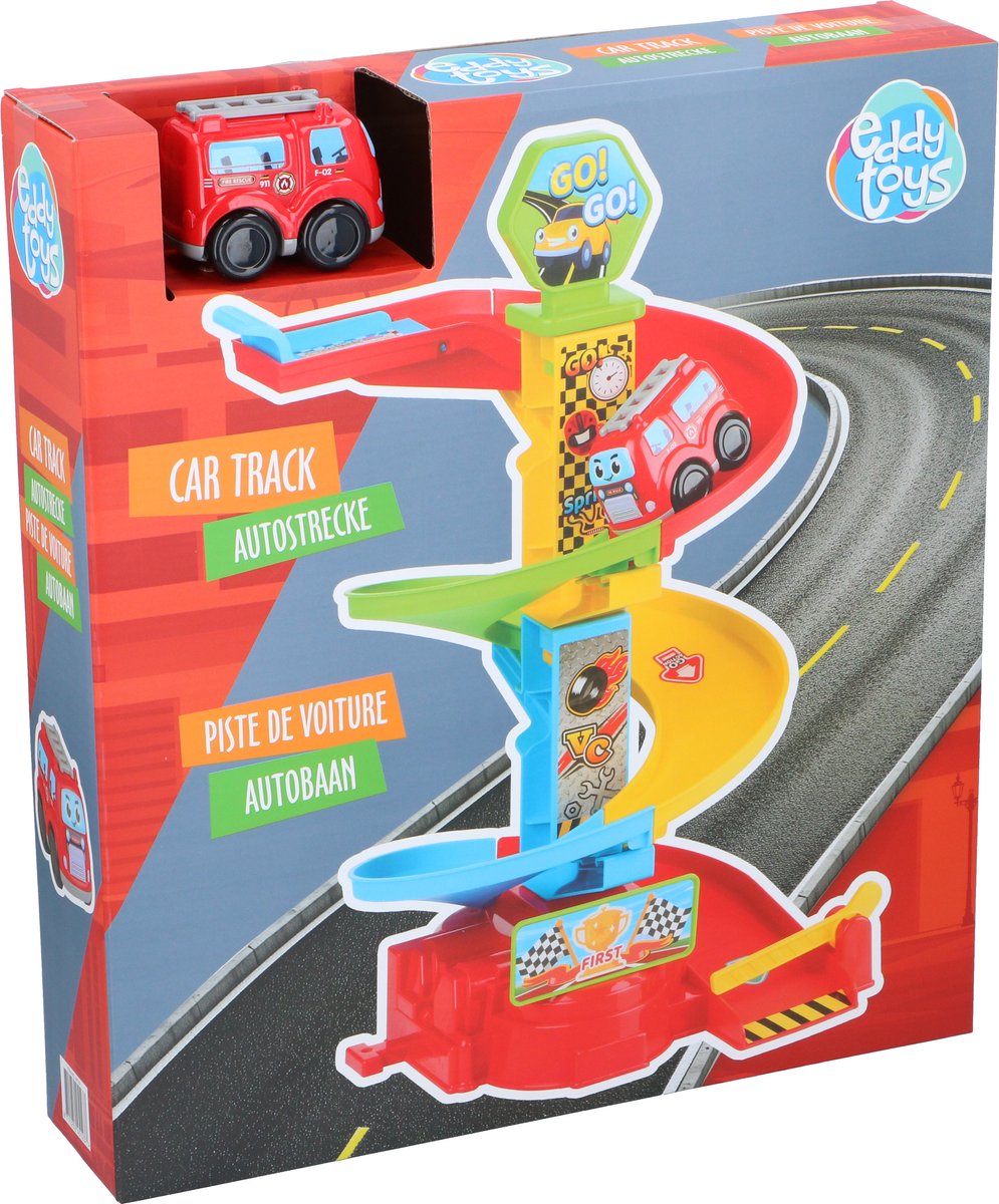 Eddy Toys City Track Racebaan - Loopauto Speelset met Auto - Gemaakt van Kunststof - Meerkleurig Ontworpen - Stimuleert de Motoriek en Fantasie - Afmeting 26 x 25,5 x 44 cm - Geschikt Vanaf 3 Jaar Loopauto kopen online