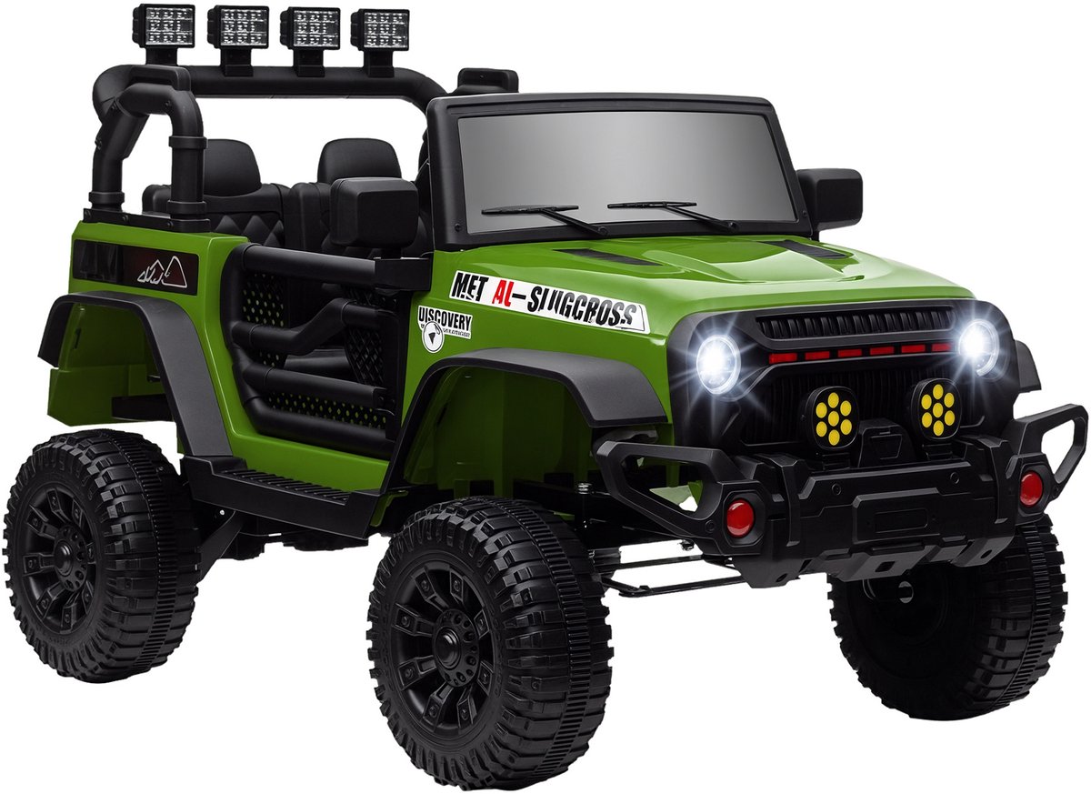 Elektrische kinderauto 12V UTV met 2,4 GHz-afstandsbediening, 2 motoren, kinderzitje met zachte start, kofferbak, muziek, USB-poort, claxon, voor kinderen van 3-8 jaar, groen Speelgoedaccuvoertuig kopen online
