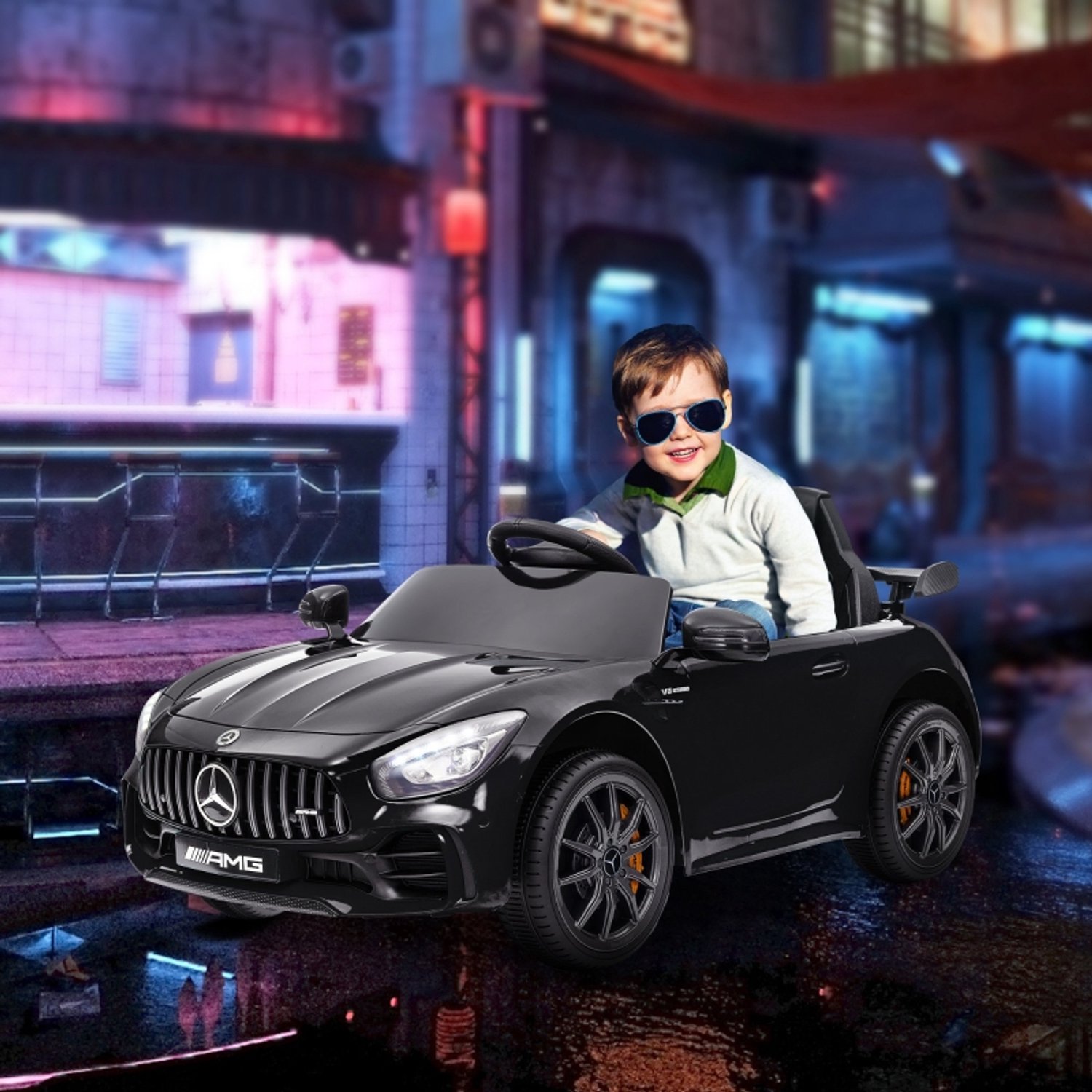 elektrische kinderauto kinderauto elektrisch 12v 5 km u afstandsbediening verlichting muziek 108x67x46 cm kunststof zwart