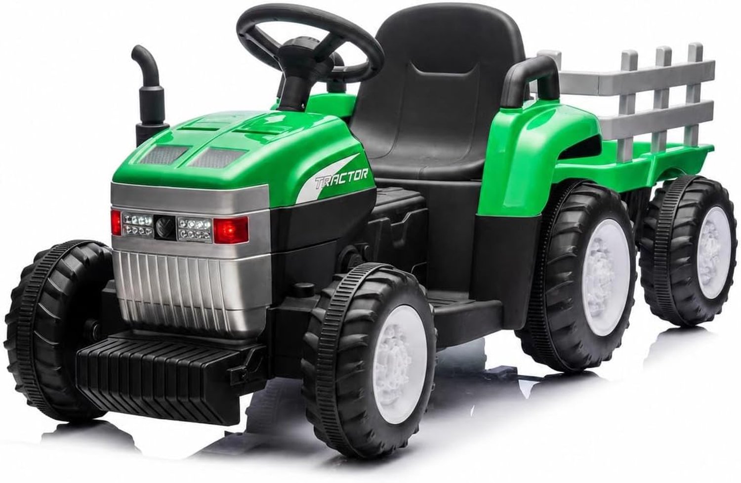 elektrische kindertractor met afstandsbediening voor buiten in de tuin ride on tractor met aanhangwagen en muziek 12v accu kinderauto groen 3 tot 6 jaar