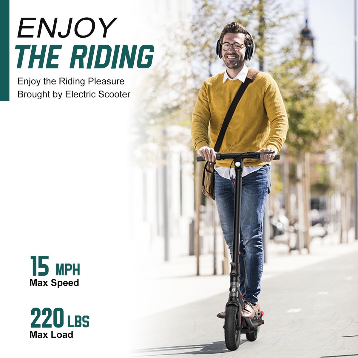 Elektrische step voor volwassenen, e scooter, 32 km lang bereik, Max Speed 15 MPH, dubbel remsysteem, 10 inch - ShopVlot Step kopen online