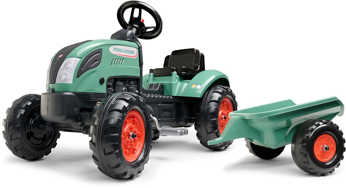 falk kindertractor stuurwiel met claxon tractor met aanhanger vanaf 2 jaar gemaakt in frankrijk groen 2054l