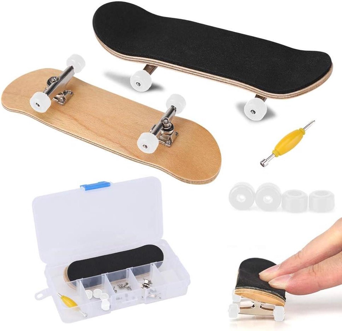 fingerboard mini skateboard vingerboard set mini skate vinger skate tricks 5 laags esdoorn hout compleet set wit